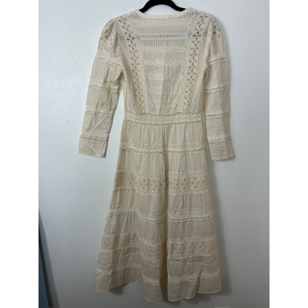Reformation Elsie Long sleeve Lace Cotton Midi Dress Almond Sz 2 - Picture 8 of 8